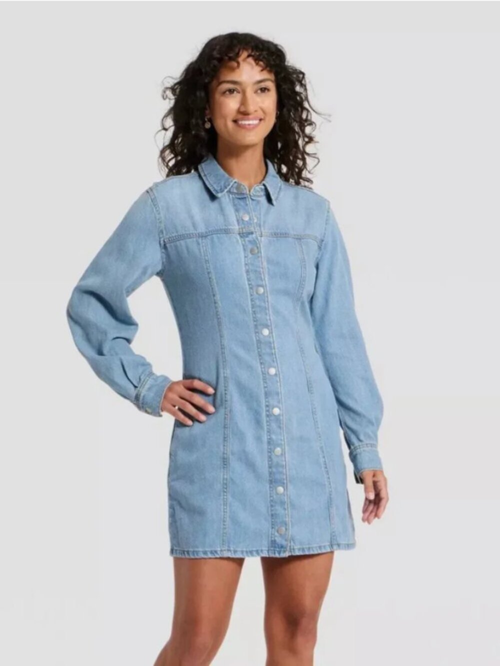 Women's Long Sleeve Mini Denim Shirtdress - Universal Thread Light Wash 12